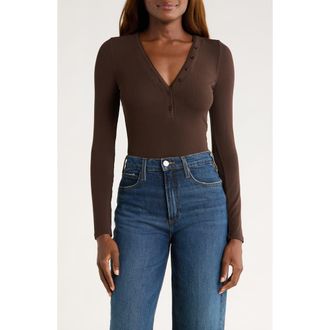 Frame Denim The Mesh Trim Rib Henley in Coffee at Nordstrom Rack, Size X-Large