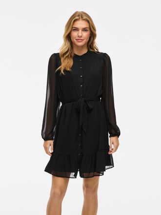 Vila Chiffonkleid VILA VIFALIA L/S DRESS - NOOS, Damen, Gr. 34, N-Gr, schwarz (schwarz beauty), Web, Obermaterial: 100% Polyester, unifarben, regular fit k