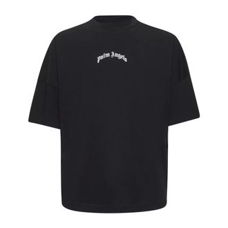 Palm Angels T-Shirts, male, Black, S, Contrasting Logo Oversized Black T-shirt
