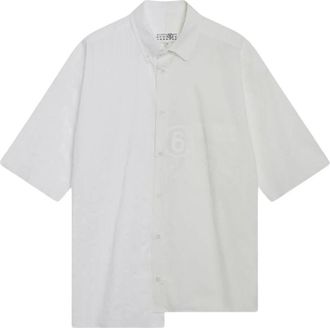 Maison Margiela Asymmetrisch Katoenen Shirt - Heren - Korte mouwen Overhemden - Wit - XL - Katoen - Overhemden