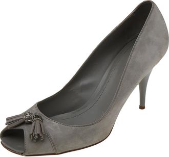 Tod's Tods Grey Suede Embellished Fringe Peep Toe Pumps