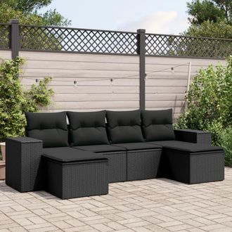 vidaXL Set De Sof&aacute;s De Jard&iacute;n 6 Piezas Y Cojines Rat&aacute;n Sint&eacute;tico Negro Vidaxl