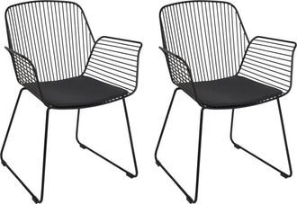 Beliani Beliani - Set of 2 Metal Dining Chairs Wire Backrest Faux Leather Seat Pad Black Appleton