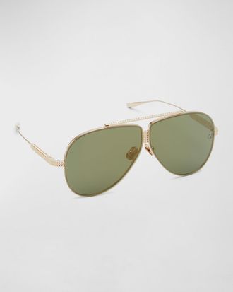 Valentino Garavani Mens XVI Double Bridge Aviator Sunglasses