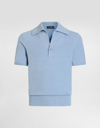 Dolce & Gabbana Smooth Knit Polo Shirt - Man Sweaters And Cardigans Azure 44