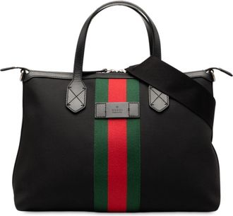 Gucci Black Nylon Leather Shoulder Bag Tote Bag (Pre-Owned)