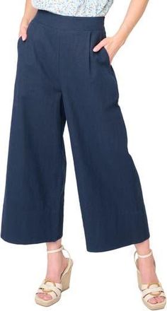 Gibsonlook Crop Wide Leg Linen Blend Pants in Dark Navy at Nordstrom Rack, Size X-Small