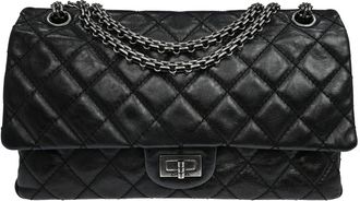 Chanel Reissue 2.55 Flap Quilted Aged Calfskin Black Leather Handbag (Pre-Owned)