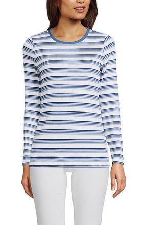 Lands End Cotton Rib T-shirt in Ivory/teal Blue Multi Stripe at Nordstrom, Size Small