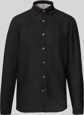 Fil Noir Regular Fit Businesshemd aus reinem Leinen Modell ROMA in Black, Größe 42