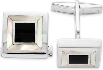 Diamond2Deal Sterling Silver Rhodium-plated Mother Of Pearl & Enamel Cufflinks