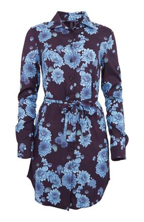 Lords of Harlech Dorethy Stretch Viscose Shirt Dress in Serious Floral Plum at Nordstrom, Size Xx-Large