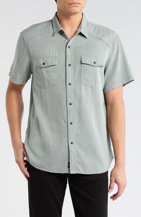Lucky Brand Herringbone Short Sleeve Western Shirt in Aqua Gray at Nordstrom Rack, Size Xx-Large