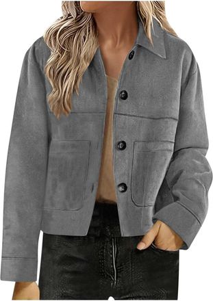 Generic Suede Jackets Women Faux Suede Bomber Jacket Casual Batwing Sleeves Pilot Bomber Jacket Zip Loose Fit Coat Streetwear Outerwear Button Down Open Front