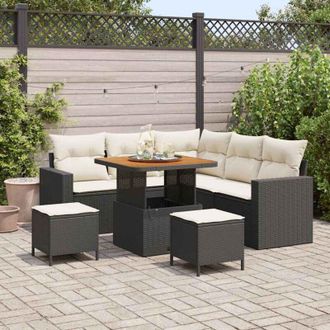 vidaXL Conjunto De Sof&aacute; De Jard&iacute;n 8 Pcs Negro Y Crema 80 X 80 X 71 Cm Vidaxl