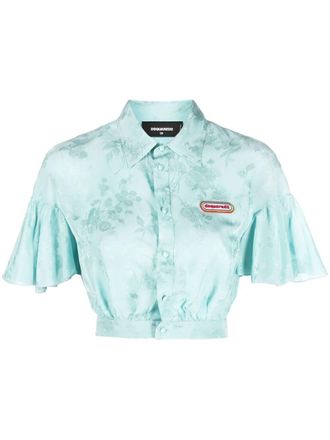 Dsquared2 floral-jacquard flounce crop shirt - women - Viscose - 40 - Blue