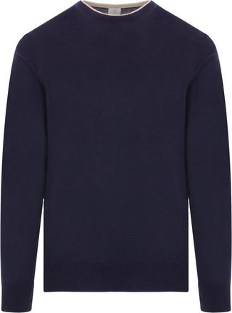 Eleventy Truien - Heren - Ronde hals truien - Blauw - 2XL - Wol - Truien & Vesten