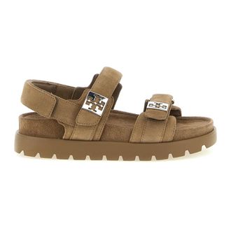 Tory Burch Mellow Suede Sandals - female - Tory Burch - Flat Sandals - Beige - 2 1/2 UK - Shoes