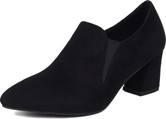 Generic Womens Professional Pointed Toe Ankle Boots Block Heel High Heels Slip-On Fashion Short Boots for Office and Evening,Black Suede,4.5 UK