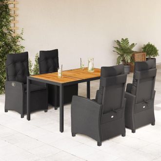 vidaXL Set De Muebles Jard&iacute;n 5 Pzas Con Cojines Rat&aacute;n Sint&eacute;tico Negro Vidaxl