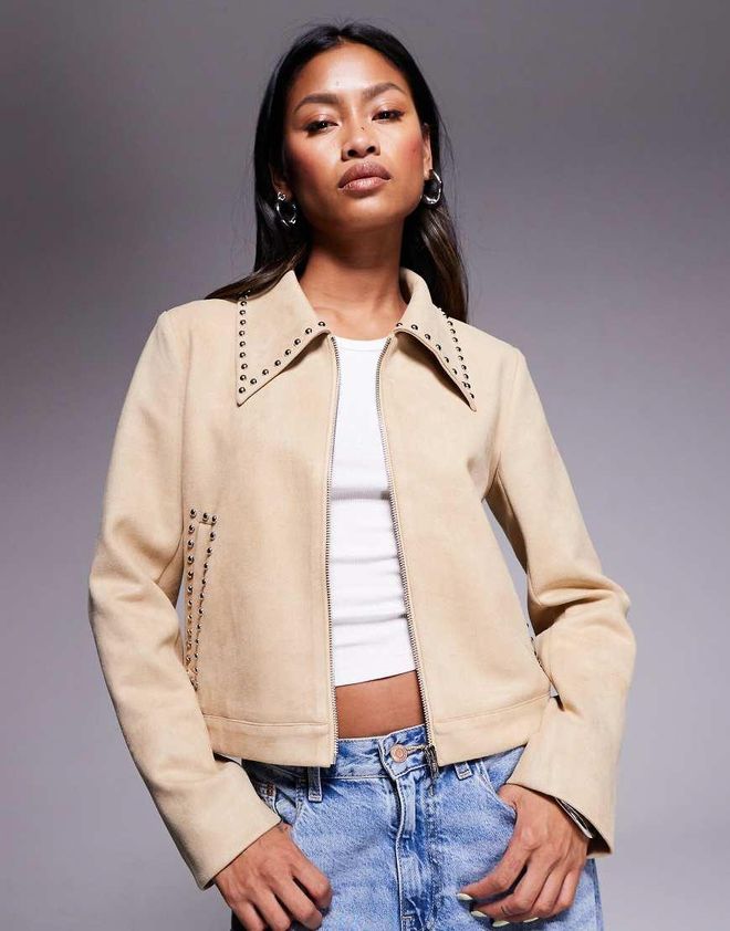 Princess Polly Hurleigh Veste imitation daim à bords cloutés et