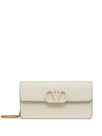 Valentino Garavani VLogo Signature wallet on chain - women - Calf Leather/Plastic/Viscose/Calf Leather/Metal - One Size - Neutrals