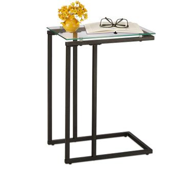 Relaxdays Relaxdays Side Table, C-shape, Modern Design, H x W x D: approx. 61 x 30 x 45 cm, Glass & Metal, Black