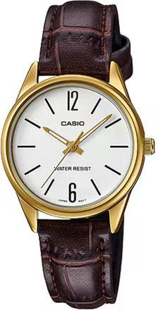Casio Womens Gold Tone Analog Watch White Dial and Brown Leather Strap - LTP-V005GL-7BUDF