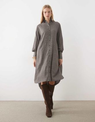 Asos vestito camicia maxi con polsini ampi a quadri monocromatici-Multicolore