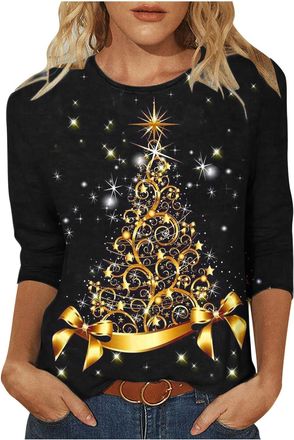 Generic HAOLEI Xmas Tops for Womens UK Sale Clearance,Funny Christmas Tee Shirts Christmas Tree Jumpers Graphic Sweatshirt Novelty Cute Print Pullover Long Sl