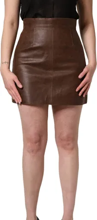 Dolce & Gabbana Womens Brown Leather High Waist Bodycon Mini Skirt Toro