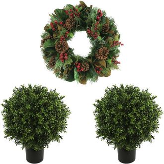 Creative Displays Inc. Classic Christmas Holiday Wreath & 2 Uv Boxwood Drop-Ins