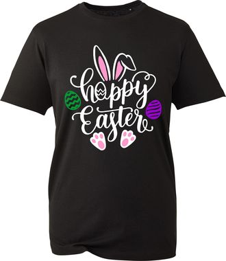 Generic Hoppy Easter T-Shirt, Cute Happy Bunny Rabbit Egg Jesus Pascha Unisex Kids Adults Tee Top (Black, 4XL)