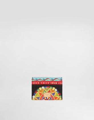 Dolce & Gabbana Carretto-print Canvas Card Holder - Woman Wallets And Small Leather Goods Multicolor Onesize