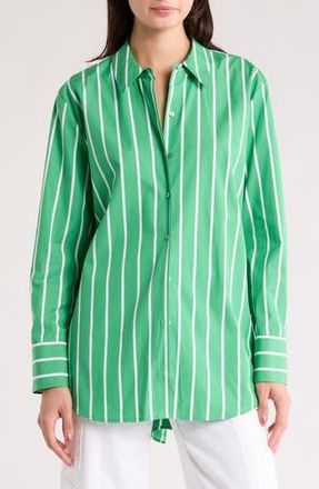 L'agence Malia Button-Up Shirt in Fern/White Stripe at Nordstrom Rack, Size X-Small