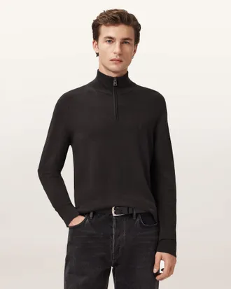 AllSaints Kilburn Zip Funnel Neck Ramskull Sweater