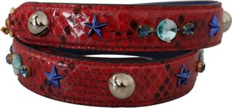 Dolce & Gabbana Womens Red Exotic Leather Crystals Shoulder Strap Python Bag