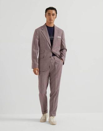 Brunello Cucinelli Mens Purple Wool Silk Checked Suit, Size 48