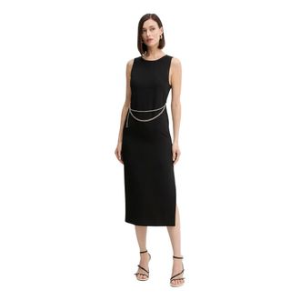 Twinset Kleedjes, Dames, Zwart, S, Polyester, Cady Midi Jurk