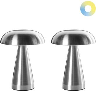 Beliani Set of 2 Wireless Table LED Lamps Silver Metal Indoor Outdoor with USB C Port Rechargeable KULFO