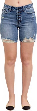Judy Blue Button Fly Mid Lengthshorts With Destroy In Blue