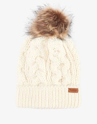 Barbour Womens Barbour PENSHAW Womens Pom-Pom Beanie Cloud - Cream - Size: ONE-SIZE