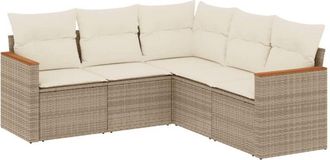 vidaXL Vidaxl - Juego De Sof&aacute;s Jard&iacute;n Con Cojines 5 Pzas Rat&aacute;n Sint&eacute;tico Beige