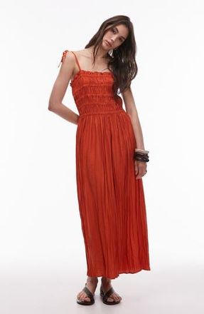 Topshop Shirred Bodice Midi Dress in Orange at Nordstrom Rack, Size 4 Us (Fits Like 0-2)
