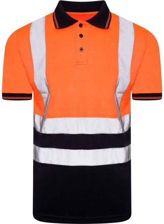 Generic JMA Trading HI VIZ Visibility Polo T Shirt Reflective Tape Safety HIGH VIS Security Work TOP (UK, Alpha, 5XL, Regular, Regular, Standard, Orange/Navy)