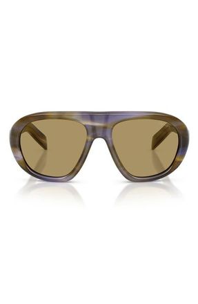 Prada 57mm Irregular Sunglasses in Striped Laguna /Green Olive at Nordstrom