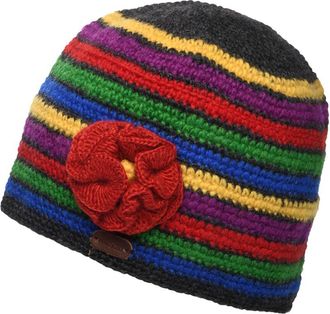 KuSan Crochet Flower Beanie Hat - Charcoal-Red