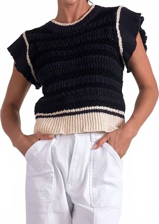 Elan Cap Sleeve Crewneck Sweater In Black/beige