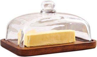 OEM Mantequera Con Tapa, La Tapa De Vidrio Herm&eacute;tica Mantiene La Mantequilla Suave, Mantequera Con Tapa, Fabricada En Vidrio Y Madera De Acacia