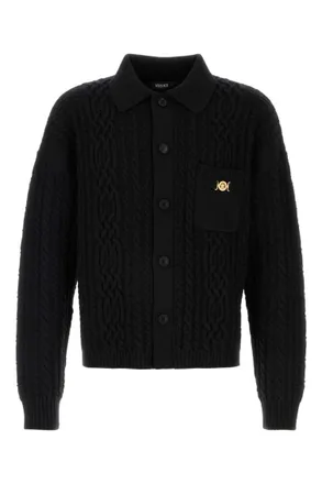 Versace Black Shirt Collar Cardigan